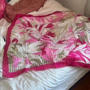 Pink and White Silk Floral Scarf